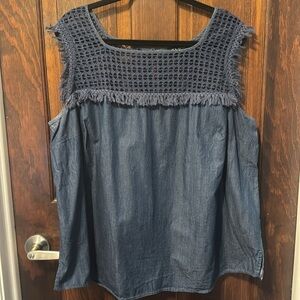 Eloquii Sleeveless Lace Denim Top